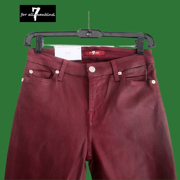 7 For All Mankind NEW Glam Rock  BORDEAUX Coated Super Skinny Jean 25 - Picture 2 of 12